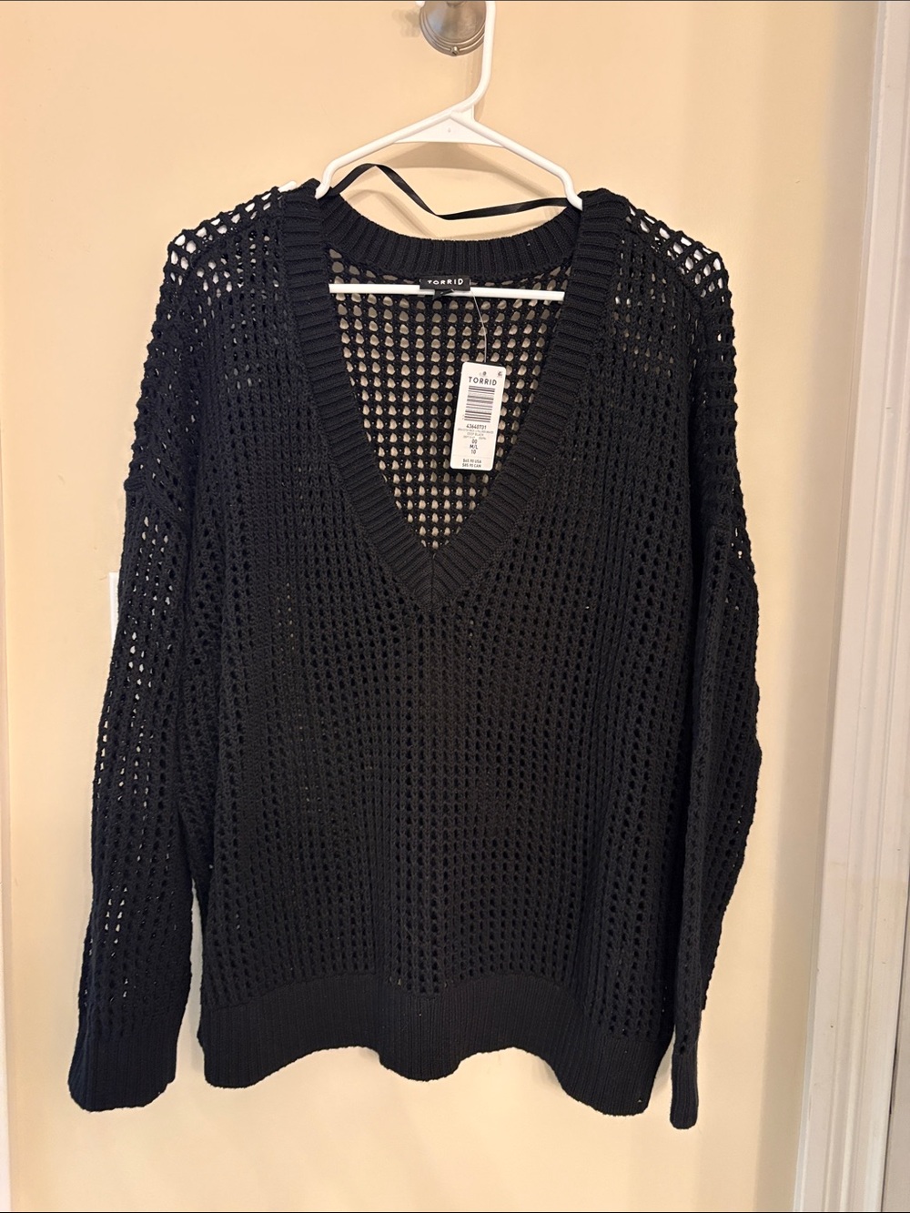 torrid Black Open-Knit V-Neck Pullover